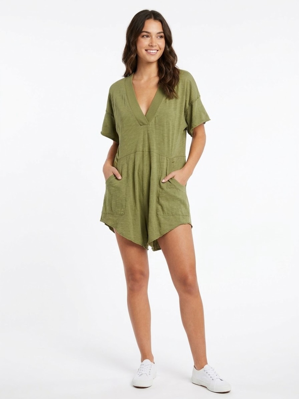 Free People Why Not Romper in Adventurer Green